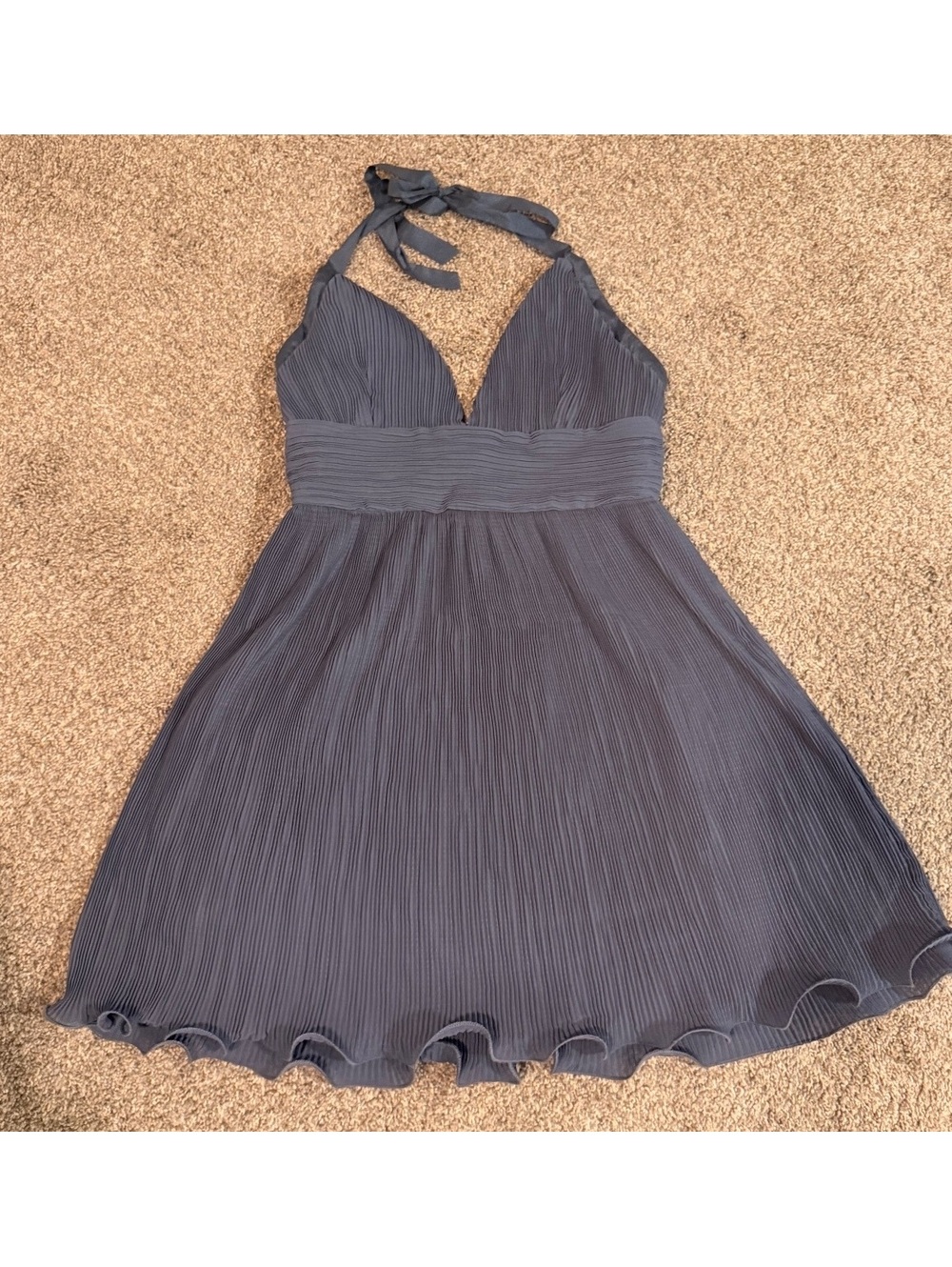 Twosisters The Label Steel Blue Pleated Halter Dress NWT Size 6